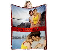 GLIKW Couverture Personnalisée avec Photos et Texte, Couverture Plaid Photo en Flanelle Ultra Doux, Cadeau de Noël pour Famille, Père, Mère, Enfants, Animaux, Amis ou Couples (2 Photos -1)
