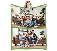 GLIKW Couverture Personnalisée avec Photos et Texte, Couverture Plaid Photo en Flanelle Ultra Doux, Cadeau de Noël pour Famille, Père, Mère, Enfants, Animaux, Amis ou Couples (2 Photos)