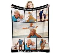 GLIKW Couverture Personnalisée avec Photos et Texte, Couverture Plaid Photo en Flanelle Ultra Doux, Cadeau de Noël pour Famille, Père, Mère, Enfants, Animaux, Amis ou Couples (7 Photos -1)