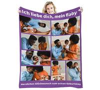 GLIKW Couverture Personnalisée avec Photos et Texte, Couverture Plaid Photo en Flanelle Ultra Doux, Cadeau de Noël pour Famille, Père, Mère, Enfants, Animaux, Amis ou Couples (8 Photos -1)