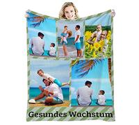 GLIKW Couverture Personnalisée avec Photos et Texte, Couverture Plaid Photo en Flanelle Ultra Doux, Cadeau de Noël pour Famille, Père, Mère, Enfants, Animaux, Amis ou Couples (5 Photos -1)