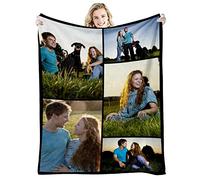 GLIKW Couverture Personnalisée avec Photos et Texte, Couverture Plaid Photo en Flanelle Ultra Doux, Cadeau de Noël pour Famille, Père, Mère, Enfants, Animaux, Amis ou Couples (5 Photos)