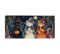 Glilade Grand tapis de souris de jeu imperméable et antidérapant avec bords cousus pour ordinateur portable, bureau, maison, travail (40,6 x 90,5 cm) (chat magique, sorcière)