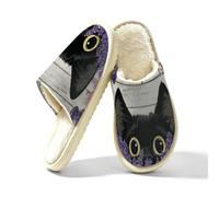 Glilade Pantoufles d'intérieur douces et chaudes pour femme, Chat qui vous regarde, fleur en bois, 41/42 EU