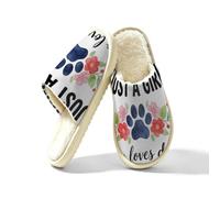 Glilade Pantoufles d'intérieur douces et chaudes pour femme | Chaussons confortables en mousse à mémoire de forme avec doublure en peluche, juste une fille qui aime les chiens