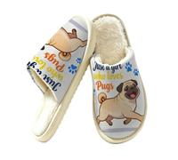 Glilade Pantoufles d'intérieur douces et chaudes pour femme | Chaussons confortables en mousse à mémoire de forme avec doublure en peluche pour l'extérieur qui aime les carlins