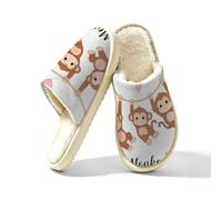 Glilade Pantoufles d'intérieur douces et chaudes pour femme | Chaussons confortables en mousse à mémoire de forme avec doublure en peluche, singe