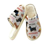 Glilade Pantoufles d'intérieur douces et chaudes pour femme | Chaussons confortables en mousse à mémoire de forme avec doublure en peluche pour l'extérieur - Fille aime les teckels