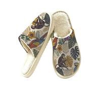 Glilade Pantoufles d'intérieur douces et chaudes pour femme | Chaussons confortables en mousse à mémoire de forme avec doublure en peluche, singe tropical, perroquet