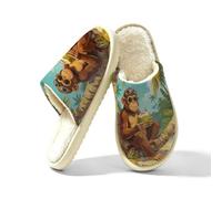 Glilade Pantoufles d'intérieur douces et chaudes pour femme | Chaussons confortables en mousse à mémoire de forme avec doublure en peluche pour l'extérieur Singe tropical d'été