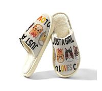 Glilade Pantoufles d'intérieur douces et chaudes pour femme | Chaussons confortables en mousse à mémoire de forme avec doublure en peluche pour l'extérieur - Fille aime les chats