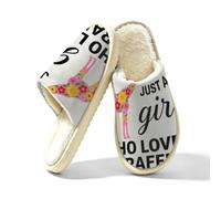 Glilade Pantoufles d'intérieur douces et chaudes pour femme | Chaussons confortables en mousse à mémoire de forme avec doublure en peluche pour l'extérieur - Fille aime les girafes