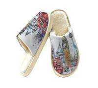 Glilade Pantoufles d'intérieur douces et chaudes pour femme | Chaussons confortables en mousse à mémoire de forme avec doublure en peluche, bus londonien Big Ben