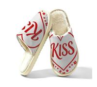Glilade Pantoufles d'intérieur douces et chaudes pour femme | Chaussures confortables en mousse à mémoire de forme avec doublure en peluche - Rouge Love Kiss