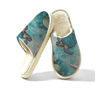 Glilade Pantoufles d'intérieur douces et chaudes pour femme, Corail Tortues Océan, 39/40 EU