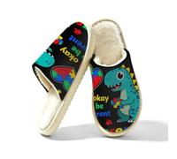 Glilade Pantoufles d'intérieur douces et chaudes pour femme, Puzzle coloré dinosaure autiste, 41/42 EU
