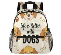 Glilade Sac à dos léger avec boucle de poitrine pour tout-petits, garçons et filles, sac à dos d'école, sac à dos léger pour voyage, crèche, camping (chiens heureux)