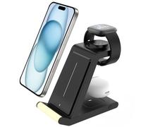 GLILAVOX Support de Charge sans Fil pour Fitbit Versa 4/Versa 3/Sense 2/Sense et Pixel Watch 3/2,Station de Charge 3 en 1 pour iPhones,Galaxy,Galaxy Bud Pro,AirPods(Pas pour Pixel Watch 1)(Noir)