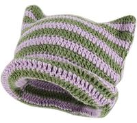 GLIMDA Chapeaux au crochet pour femme, bonnet tricoté en forme de chat vintage, bonnet tricoté avec oreilles de chat pour femme