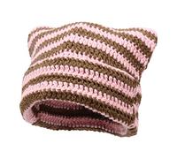GLIMDA Chapeaux au crochet pour femme, bonnet tricoté en forme de chat vintage, bonnet tricoté avec oreilles de chat pour femme