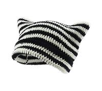 GLIMDA Chapeaux au crochet pour femme, bonnet tricoté pour chat, bonnet vintage, bonnet tricoté avec oreilles de chat, bonnet d'hiver chaud pour femme