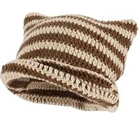 GLIMDA Chapeaux en crochet pour femmes, bonnet tricoté pour chat, bonnet vintage, bonnet tricoté avec oreilles de chat pour femmes, bonnets d'hiver chauds