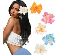 Glimmer Style 4 x Pinces à cheveux fleurs hawaïennes pour femmes, 8,9 cm, pince à cheveux tropicale artificielle, pince à griffes d'hibiscus, vacances à la plage, fête, accessoires de cheveux bohème