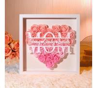Glimmerday Boîte à Fleurs Personnalisée pour Maman avec Le Nom d'un Membre de la Famille, Cadre de Fleurs Séchées en Forme de Coeur, Cadeau d'anniversaire pour la Fête des Mères (Rose)