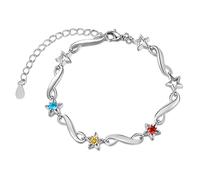 Glimmerday Bracelet Personnalisé Infinity Cadeau pour la Fête des Mères, Bracelet de Bijoux pour Femmes avec Nom et Pierre de Naissance Gravés, Bracelets de Charme en Argent (2-7 Noms)