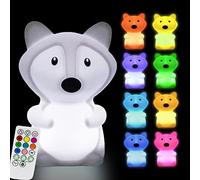 Glinrui Grande Renard Veilleuse pour enfants Lampe de chevet en silicone pour chambre à coucher 9 couleurs, lampe de chambre d'enfant, Luminosité et couleur réglables et temps de travail - grande