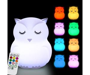 Glinrui Grande Veilleuse Hibou - Lampe de chambre à coucher, Lampe d'ambiance, Lampe de chevet en silicone 9 couleurs pour enfants, réglage de l'heure, luminosité et couleur réglables - grande