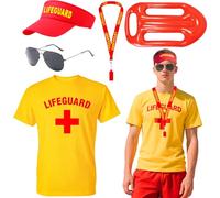 Glirop Costume de maître nageur avec t-shirt, chapeau, sac banane, sifflet, lunettes de soleil, accessoires de costume de plage pour homme et femme (Style C, taille XL)