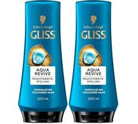 Gliss Après-shampoing Aqua Revive (200 ml) avec complexe hyaluronique et algue de mer pour cheveux normaux à secs apporte une dose supplémentaire d'hydratation et de brillance saine (Lot de 2)