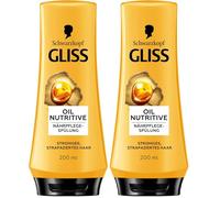 Gliss Après-shampoing Oil Nutritive (200 ml), après-shampoing nourrit intensément les cheveux abîmés, assure un démêlage parfait (Lot de 2)