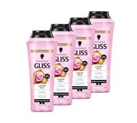 Gliss Kur Gliss Shampooing Liquid Silk (4 x 250 ml) avec céramides et soie, shampooing brillant pour cheveux cassants et ternes, lisse la surface des cheveux