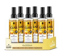 Gliss - Revitalisant biphasé sans rinçage express pour cheveux très secs, punis ou cassants - Huile Nutritive - 6 pièces de 200 ml (1,200 ml) - Gamme d'alimentation
