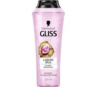 Gliss Shampoing Liquid Silk (250 ml) avec céramides et soie, shampooing brillant pour cheveux cassants et ternes, lisse la surface des cheveux