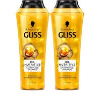 Gliss Shampooing Oil Nutritive (250 ml), shampooing à l'huile de marula oméga 9 et huile de marula, shampooing nourrissant pour cheveux bruts & cheveux abîmés apporte souplesse et brillance (Lot de 2)