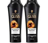Gliss Shampooing Ultimate Repair (250 ml), shampooing à la kératine liquide et extrait de perle, shampooing à la kératine pour cheveux abîmés et secs (Lot de 2)