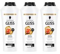 GLISS Total Repair Shampooing (3 x 400 ml) - Shampooing pour cheveux à la kératine liquide et au nectar des fleurs - Shampooing de soin pour cheveux secs et abîmés - Réduit la casse des cheveux