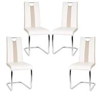 GLIT Chaises de Salle à Manger Lot de 4, Chaises Cantilever avec Assise Rembourrée, Acier Chromé Revêtement, Chaises de Salle a Manger ou Cuisine, Charge Max 135 kg (4, Beige Blanc)