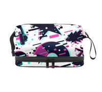 Glitch Trousse de toilette double couche pour femmes et filles, trousse de toilette de voyage, trousse de maquillage pratique avec compartiment à brosse, multicolore, 27x15x14 cm/10.6x5.9x5.5 in,