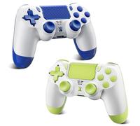 Glitfix Manette sans fil pour PS-4, manette de jeu compatible avec PS-4PS4/Slim/Pro avec batterie 1000 mAh avec batterie 3,5 mm Kopfhöreranschluss blanc + bleu