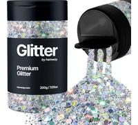 Glitter, 205G/7.23OZ Silver Holographic Glitter, Holographic Chunky Glitter, Craft Glitter for Resin, Metallic Iridescent Glitter Silver Chunky Glitter Sequins Flakes, Resin Glitter