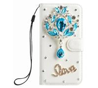 Glitter 3D Cristal Sparkle Case pour Oppo Realme C75X 4G Coque Briller Diamant Strass Housse Pochette en Cuir Back Etui Folio Couverture Protecteur Coquille,Pendentif Bleu