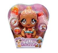 Glitter Babyz Poupée Solana Sunburst - Avec 3 changements de couleur magiques, cheveux roses & 1 tenue tropicale, contient 1 couche réutilisable, 1 biberon & tétine, pour les enfants, 3 ans +