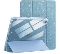 Glitter Case for iPad (A16) 11th/10th Generation (2025/2022) with Pencil Holder,Cute Slim Sparkle Case for Kids Girls Transparent Back Cover (Sky Blue)