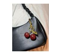 Glitter Cherry Red Bag Charm with Gold Detail Keychain Accessory