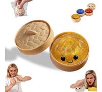 Glitter Dumpling，Dumplings Squishy，Dumpling Squishy Mystery Box Glitter with Steamer，Anxiety Relief Fidget，Soft Squeeze Decompression Dough，for Adult ADHD Autism, Fun Office Stress (Yellow)