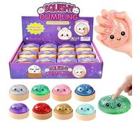Glitter Dumpling Squishy, 12PCS Bourbe Bao Surprise Brillante et Moelleuse Mystère Original à Paillettes avec Boîte Vapeur Boule Mignonnes et Remplies, Presser pour Enfants(Smiling)